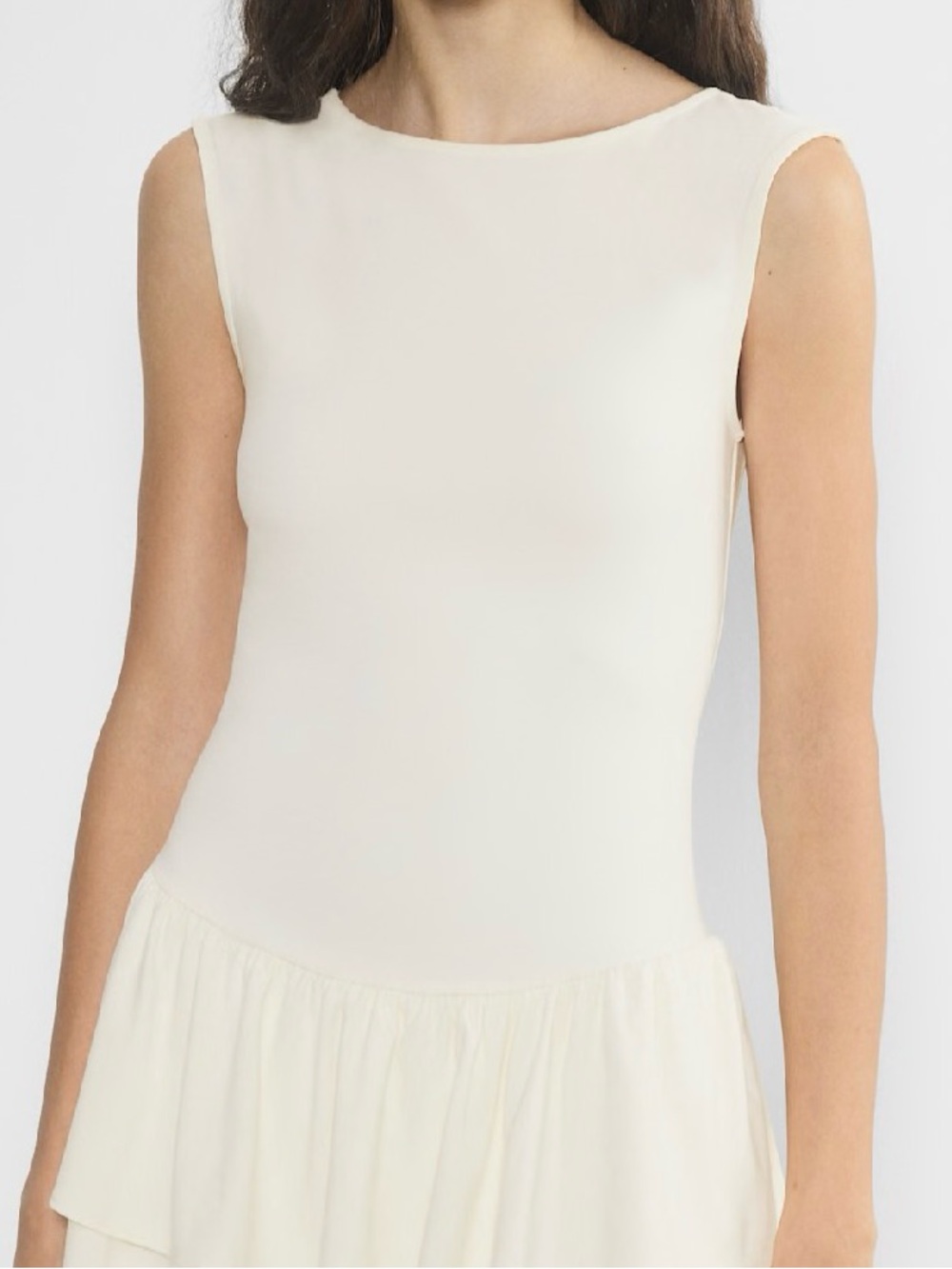 Aritzia Cream Sleeveless Boatneck Ruffled Skirt Dress